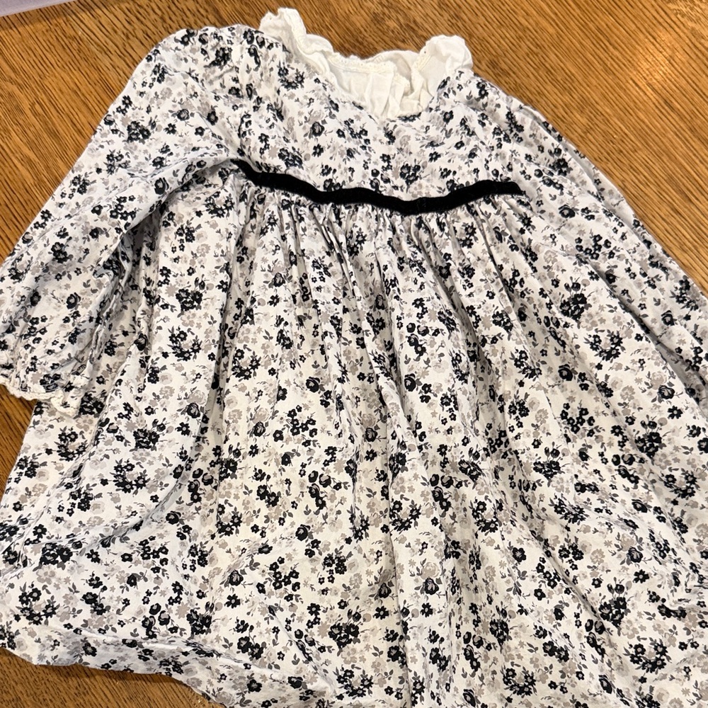 Janie and Jack White Floral Dress with Black Accents